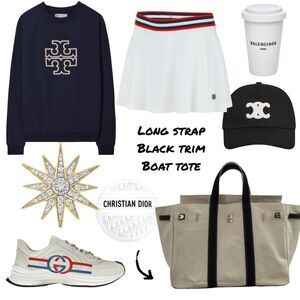 NEW- LONG Handle Cream & Black Trim Canvas Boat Tote Bag